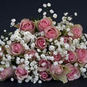 roses, flower background, rose petals, blossoms, pink, white, flower wallpaper, gypsophila, flower, nature, bouquet of flowers, thank you, beautiful flowers, love, in love, wedding, bouquet of roses, wedding day